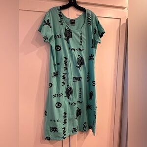 Boutique Exist Teal Graphic Print Cotton Dress